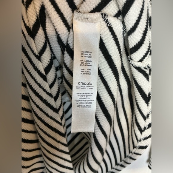 Zenergy Sweater Womens Size 2 White Black Striped Long Sleeve Cowl Neck - Picture 4 of 5
